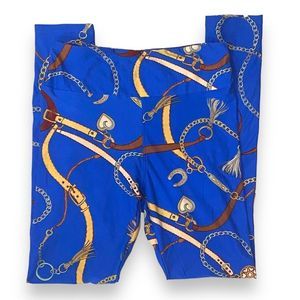 LuLaRoe OS Leggings Royal Blue Belts Chains Tassels NWOT